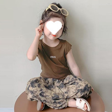 新品2025夏季扎染套装女童夏装T恤中大童外穿潮酷休闲防蚊九分裤