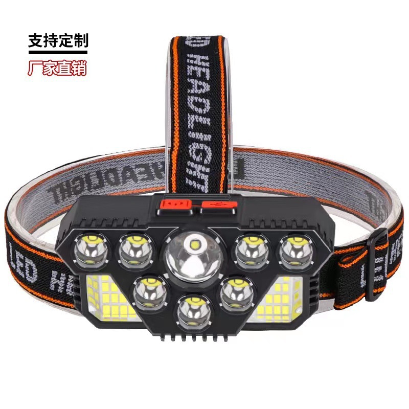 跨境新款头灯7灯 8灯爆亮abs内置电池 usb户外钓鱼夜跑轻便头灯