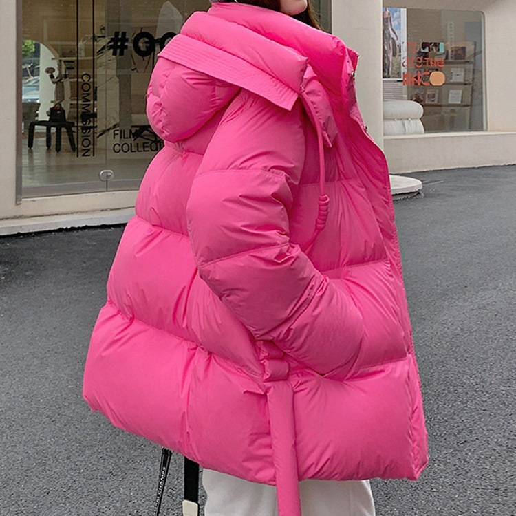 玫粉色高级感短款羽绒服女2023新款冬季宽松洋气加厚白鸭绒红外套
