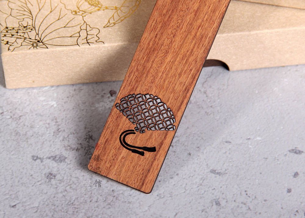 酸枝木相思红豆书签 红木镂空窗影对签 实木书签 可刻字logo