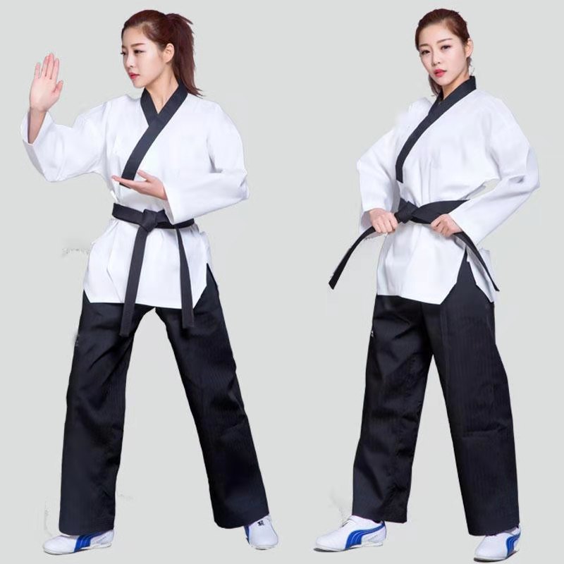 跆拳道裁判服跆拳道道服男童老师白带纯棉专业服装儿童红带长袖