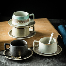 时尚复古粗陶咖啡杯碟套装 简约高颜值陶瓷杯子花茶杯早餐杯家用