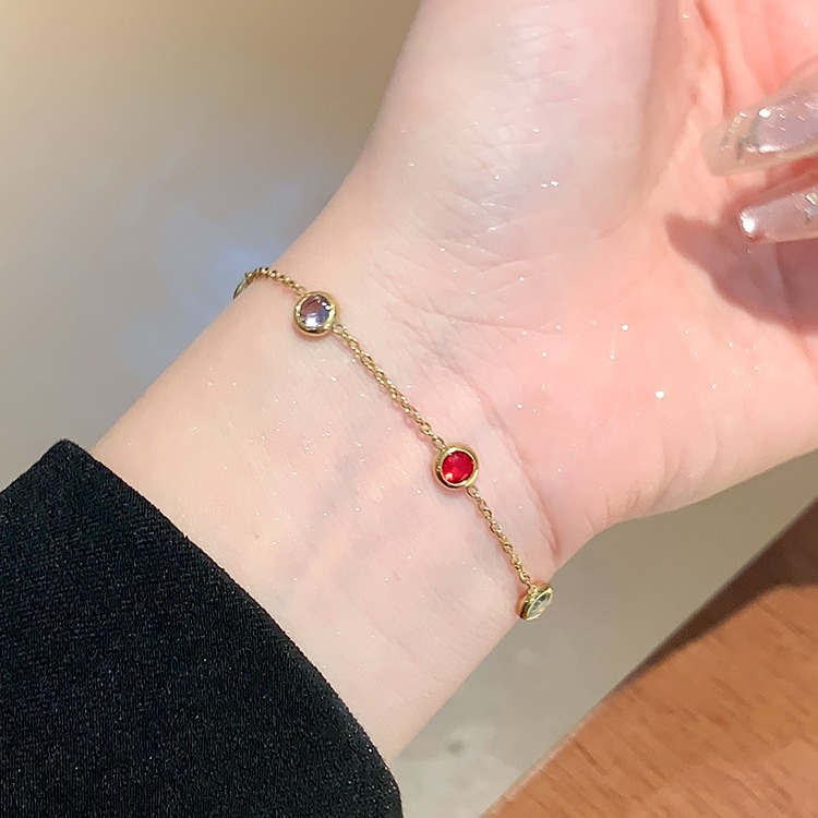 五彩锆石碧玺手链女生新款钛钢手串闺蜜手链轻奢小众精致手绳饰品