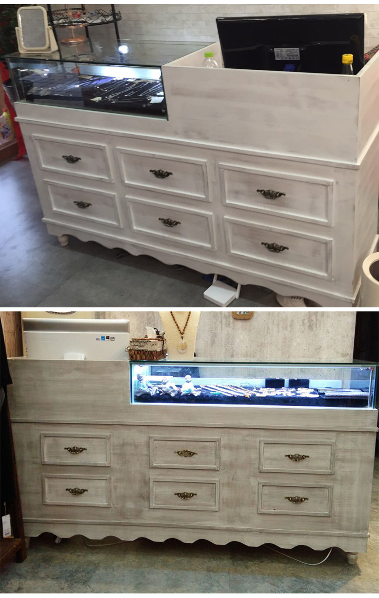 实木收银台欧式复古吧台桌烤漆服装店小型珠宝饰品柜台展示柜