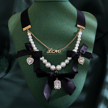 欧美复古蝴蝶结珍珠项链精致气质小众设计感时尚个性锁骨链女批发