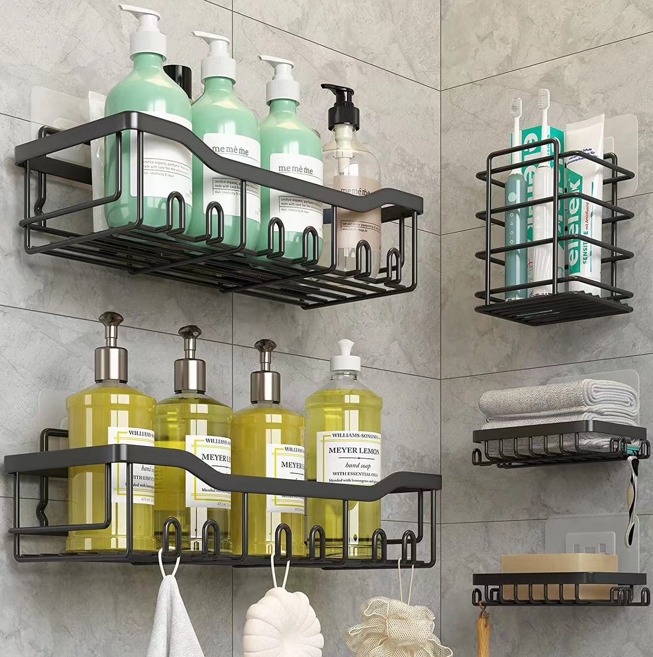 Iron Wall Bathroom Storage Rack Punch-Free Bathroom Table Bathroom Light Luxury Wall-Mounted Storage Rack