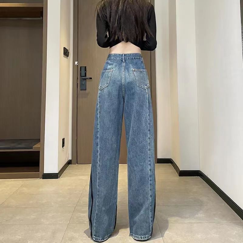 Spring 2023 New High Waist Slimming Loose Drooping Straight Mopping Pants Vintage Zipper Wide Leg Jeans for Women