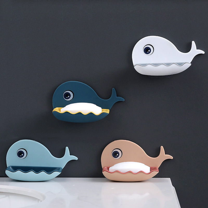 Whale Soap Box Suction Cup Wall-Mounted Soap Box Holder Cute Draining Bathroom Punch-Free Storage Rack Soap Box