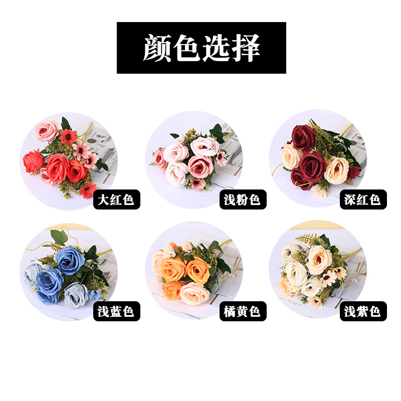 European-Style 5-Head Curling Rose Bouquet Wedding Decoration Living Room Home Photography Artificial Flowers Fake Artificial Fake Rose Flower