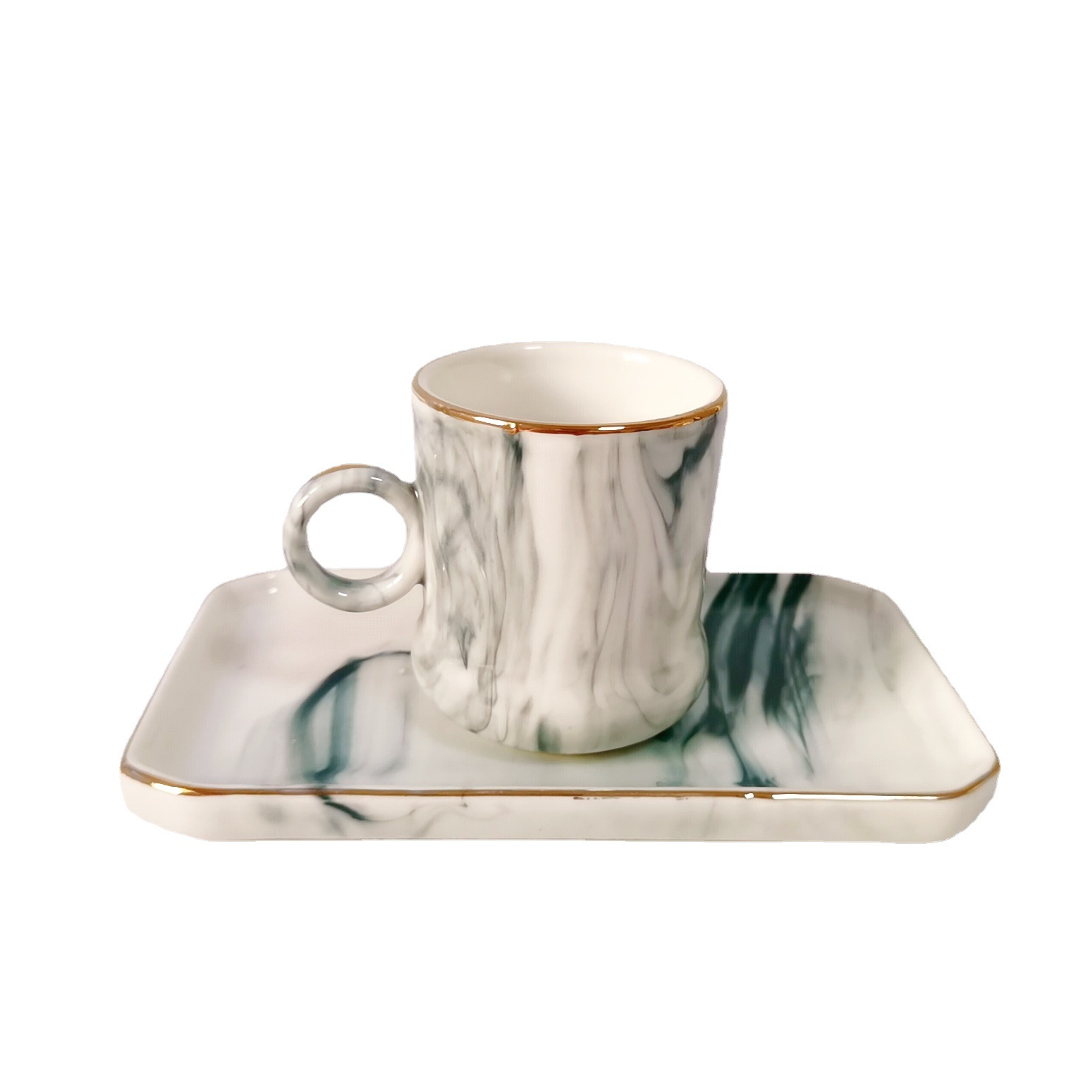 Nordic Style Gilt Edging Porcelain Coffee Set High-Grade Marbling Coffee Cup 6 Cups 6 Plates Gift Cup Sets Wholesale