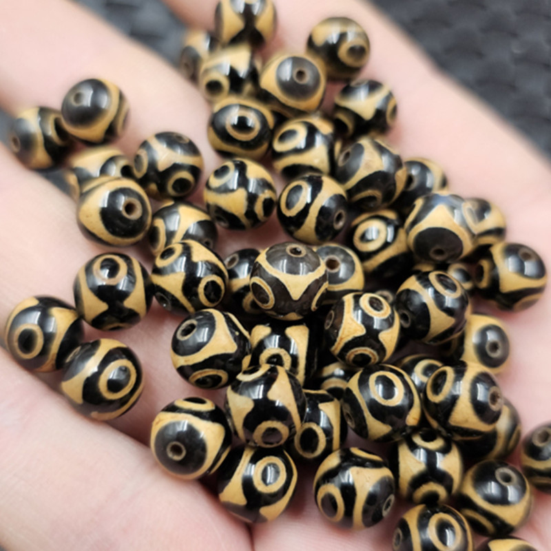 牙黄三眼天珠玉石散珠黑黄玛瑙圆珠手链项链饰品配件手工玉珠子