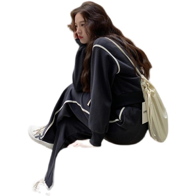2023 Spring and Autumn Korean Sports Suit Women's Fashion Hong Kong Style Hoodie Coat Wide-Leg Pants Two-Piece Suit