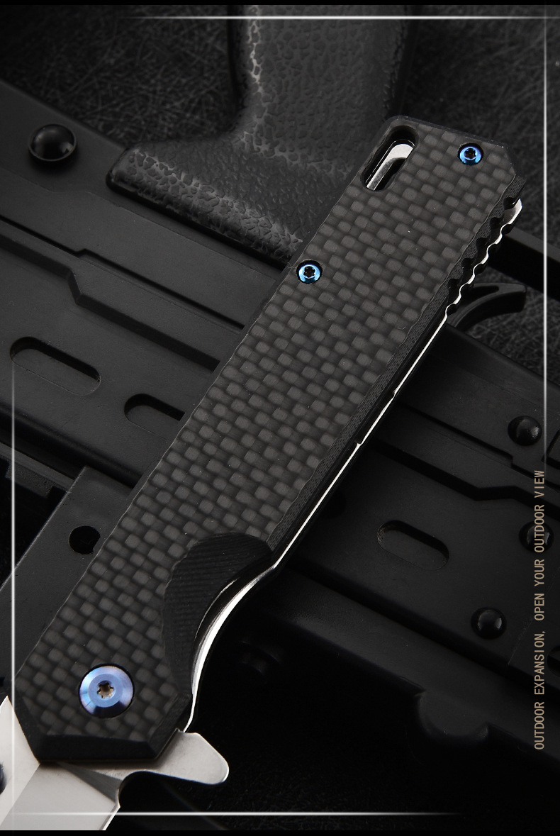 碳纤维柄d2钢刃轴承折刀口袋刀高硬度折叠刀野营战术户外刀具猎刀