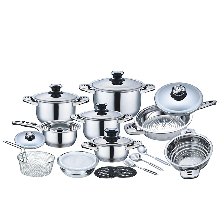 stainless steel soup pot cross-border foreign trade 16 pieces pot set pot kitchen steel lid steamer milk pot frying pan cookware