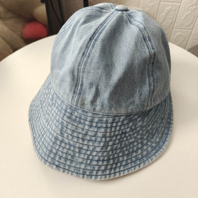 Zhao Lusi Same Denim Peaked Cap Bucket Hat Women's Spring and Summer All-Matching Plain Sun Protection Big Head Circumference Sun Hat Tide