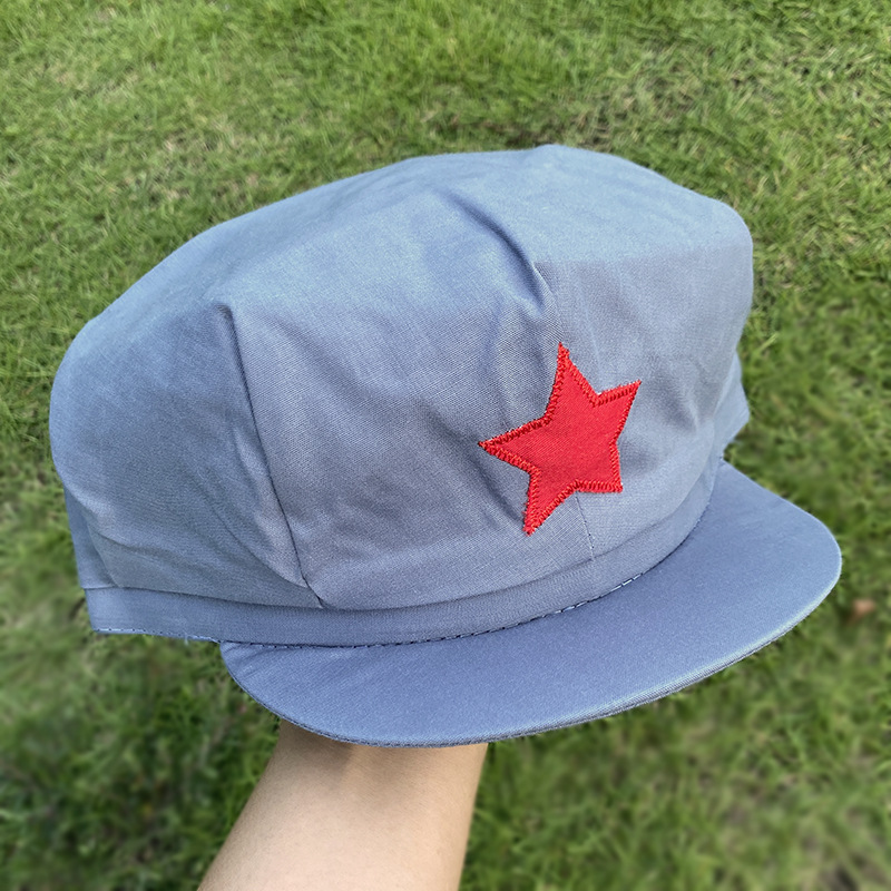 红军帽灰色八路军帽子新四军帽复古五角星帽蓝色大人八角帽儿童演