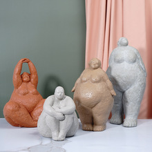 欧式创意胖女人瑜伽摆件轻奢风样板间瑜伽馆树脂工艺术人物装饰品