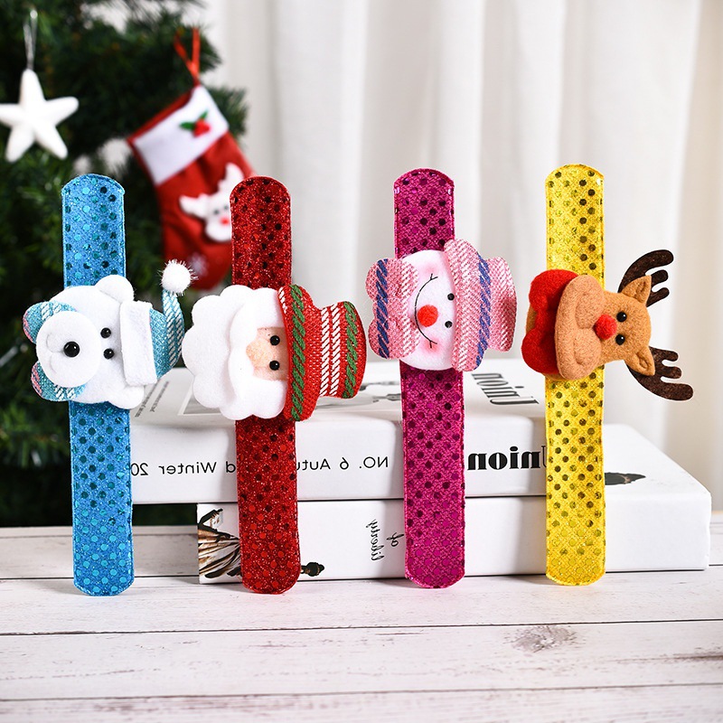 2023 Santa Claus Bear Slap Bracelet Cute Children's Flannel Luminous Bracelet Christmas Ring Pop Gift