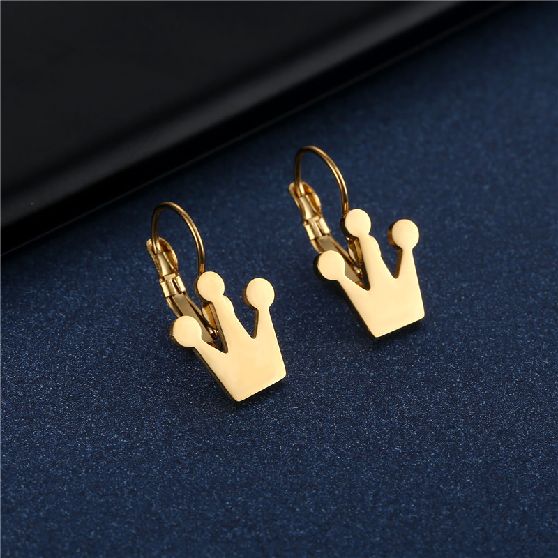 Titanium Steel Simple Metal Ear Ring Cold Wind Crown Ear Clip Korean Style Sweet Mori Girl Small Crown Modelling Earrings