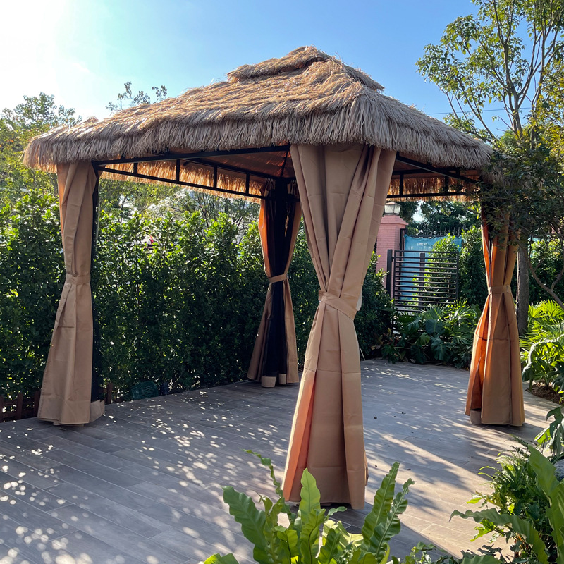 茅草凉亭亭子凉亭露台休闲凉棚帐篷茅草防风四柱亭庭院农家乐农村