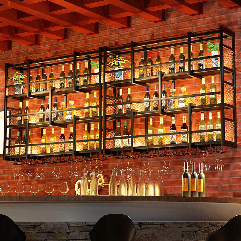 现代酒吧酒庄中餐厅吧台铁艺壁挂式红酒杯倒挂创意酒柜置物展示架