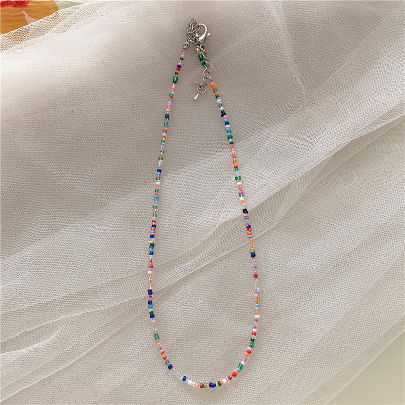 Korean Retro Color Beaded Bead Necklace Girly Style Rainbow Bead Necklace Bohemian Color Necklace