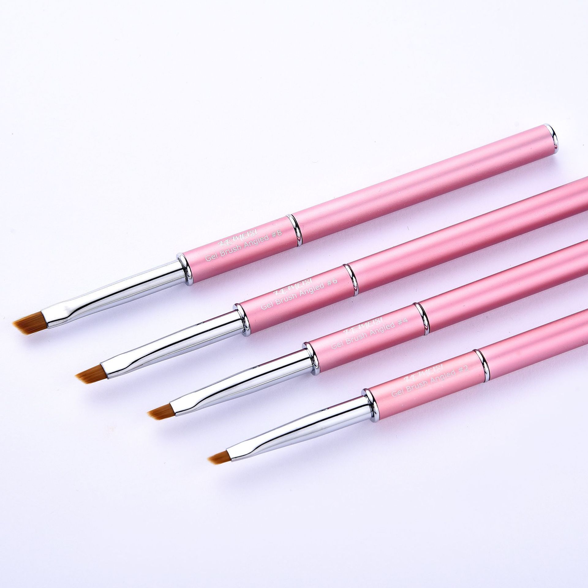 厂家批发美甲工具粉色金属初学者斜头刷美甲笔工具尼龙毛金属杆笔
