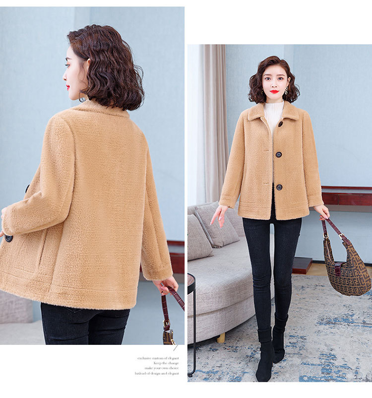 妈妈冬装短款呢子加厚外套中年女洋气黄金貂绒上衣秋皮毛一体皮草