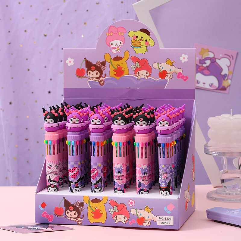 新款甜甜圈精灵十色圆珠笔可爱卡通造型按压手帐笔女生礼品笔0.