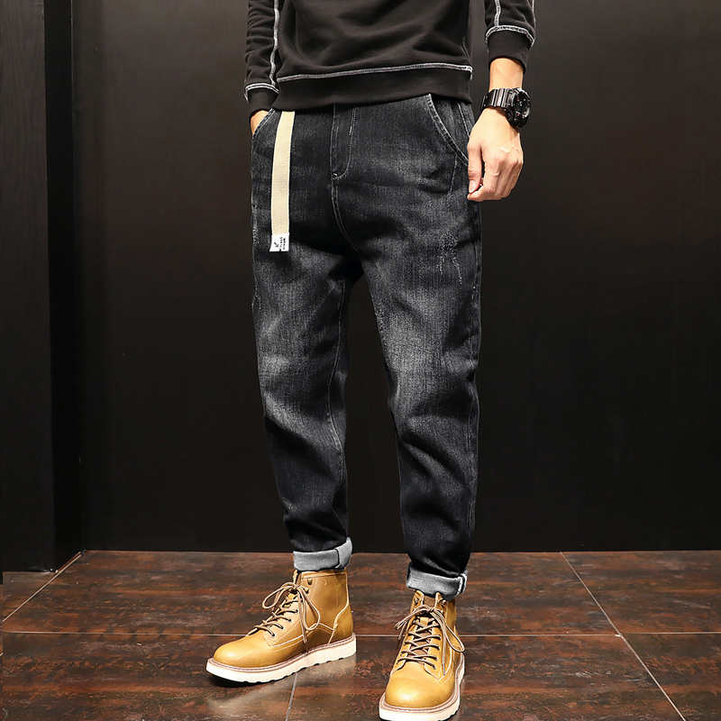春秋百搭弹力裤子男2024新款男裤宽松加肥加大牛仔裤男士大码黑色