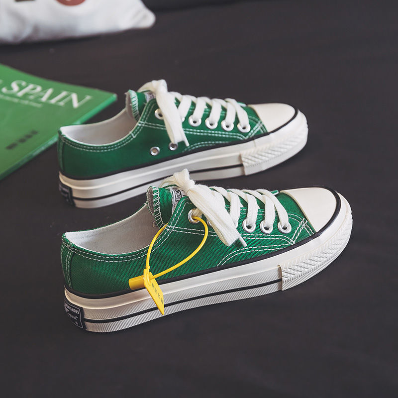低帮绿色帆布鞋女2024夏季新款学生球鞋韩版百搭平底板鞋街拍潮鞋