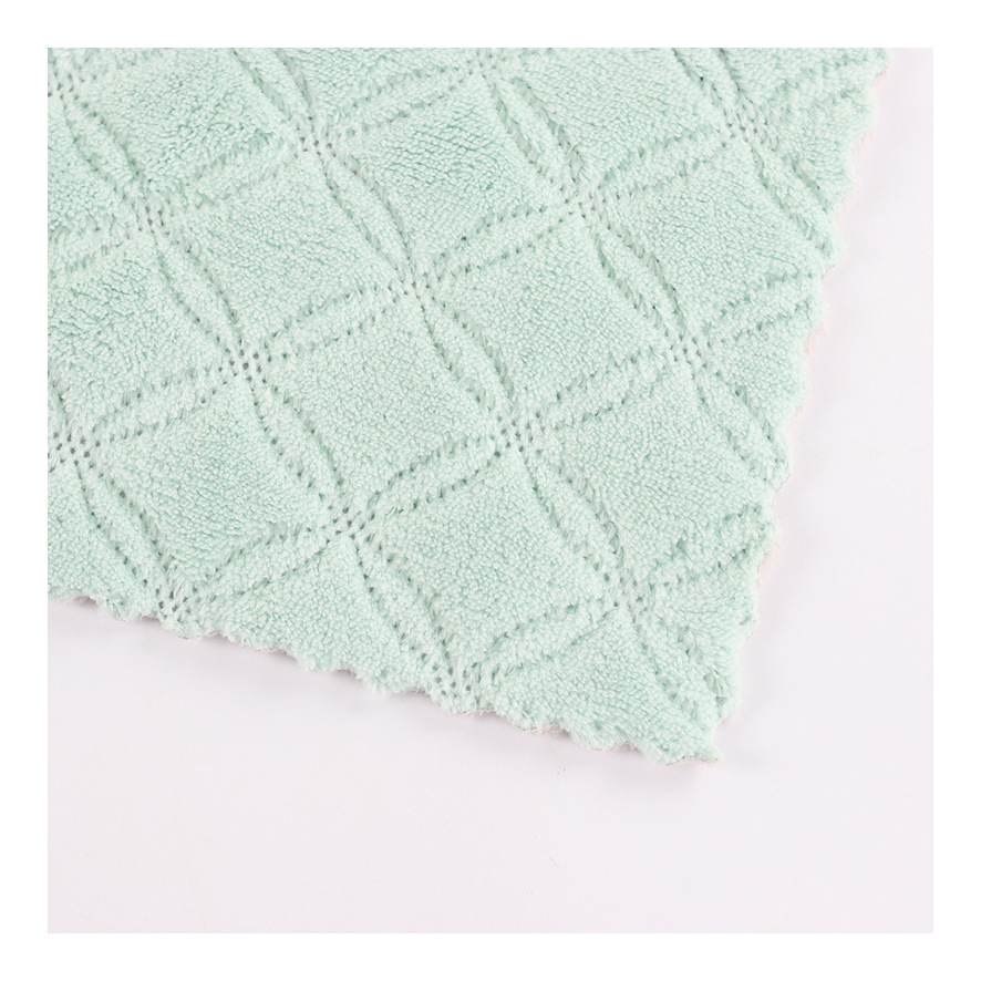 Diamond-Shaped Absorbent Embossed Dish Towel Scouring Pad Household Kitchen Absorbent Dishcloth Double-Layer Thickened Cleaning Towel