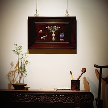 酸枝百宝嵌『博古图』挂屏客厅玄关壁挂中式家居工艺饰品实木挂屏