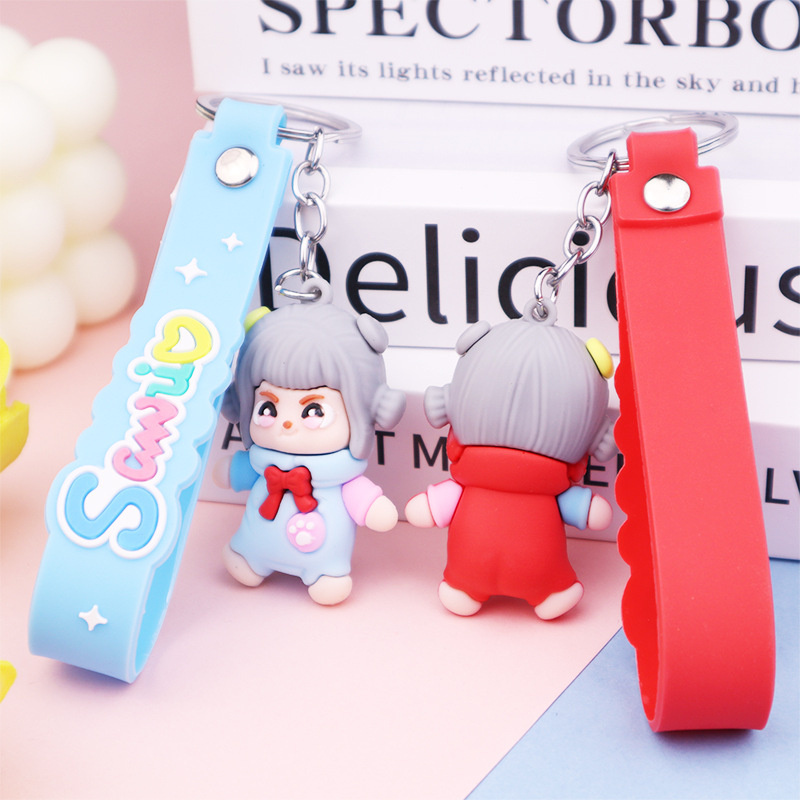 Cartoon Cotton Bow Girl Doll Keychain Doll Pendant Soft Rubber DIY Accessory Bag Female Gift Wholesale