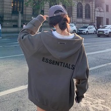 FOG 后背硅胶字母复线拉链外套ESSENTIALS上帝灰连帽卫衣情侣