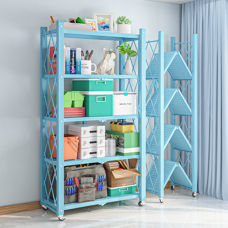 仓库货架快递置物架多层家用白色阳台储小推车移动折叠简易铁架子