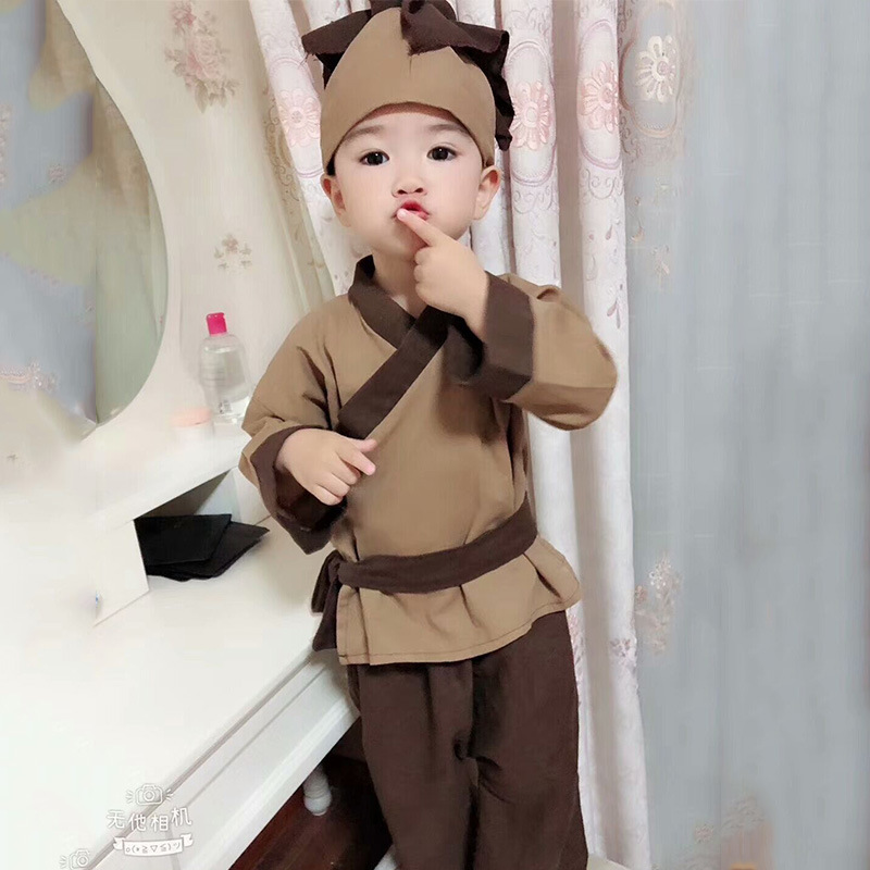 小和尚衣服儿童宝宝古装汉服男童小孩沙弥僧袍代国学锄禾书童服装