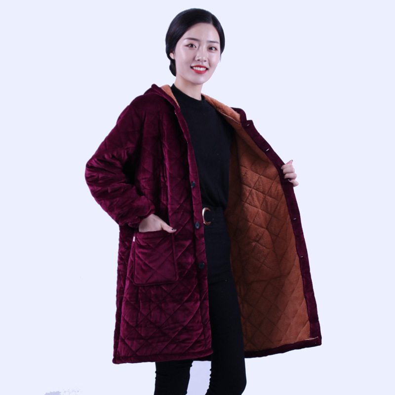 罩衣加绒加厚保暖加长款工作服厨房市场干活防污大码双面绒罩衣女