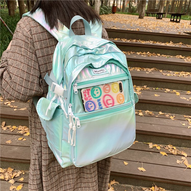 2021 Spring and Summer New Korean Style Ins Creative Trendy Personalized Gradient Color Laser High School Student Backpack Schoolbag