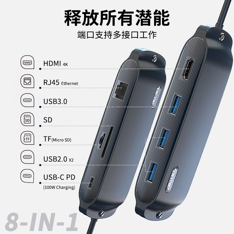 八合一 type-c 多功能扩展坞 hdmi/rj45/vga/sd/tf/usb3.