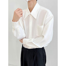 衬衫男士长袖高级设计垂坠感宽松痞帅气春秋新款法式大领白色衬衣