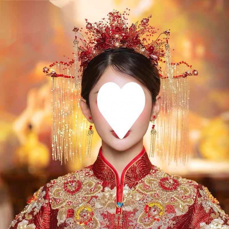 秀禾服新娘头饰秀禾新款女中式婚礼红色流苏凤冠古装结婚发饰