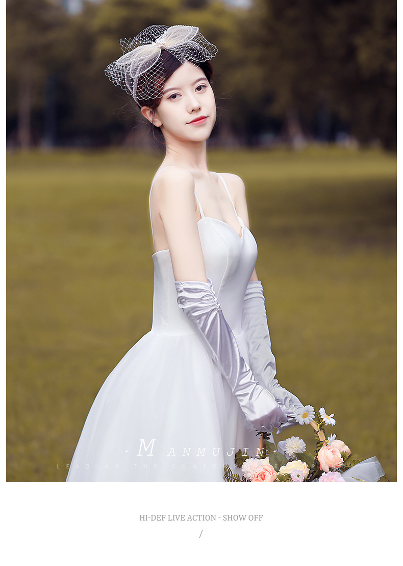 名媛复古长款缎面白色手套婚庆礼仪配饰新娘婚纱礼服拍照写真手套
