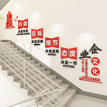 企业文化墙设计办公室楼梯墙面装饰公司团队激励志标语3d立体墙贴