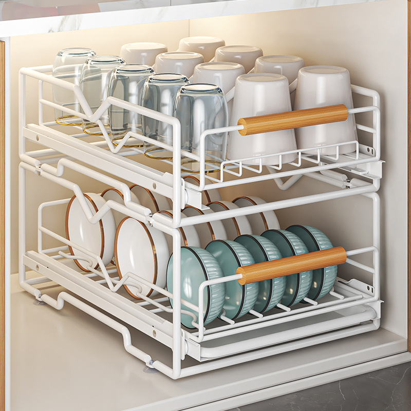 Kitchen Household Draining Bowl Rack Table Layered Cabinet Drawer Basket Bowl Dish Storage Rack Seasoning Plate Rack