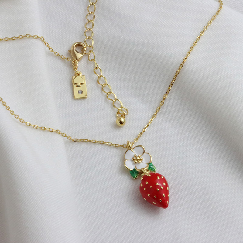 草莓项链ins欧美小众设计珐琅彩釉手绘花朵吊坠优雅唯美锁骨链