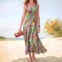 2024新款热卖无袖背心女装印花长裙夏季波西米亚度假沙滩连衣裙
