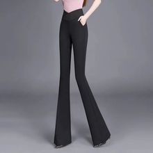 绿色喇叭裤女2023春夏新款微喇裤女高腰设计感小众显瘦垂感长裤