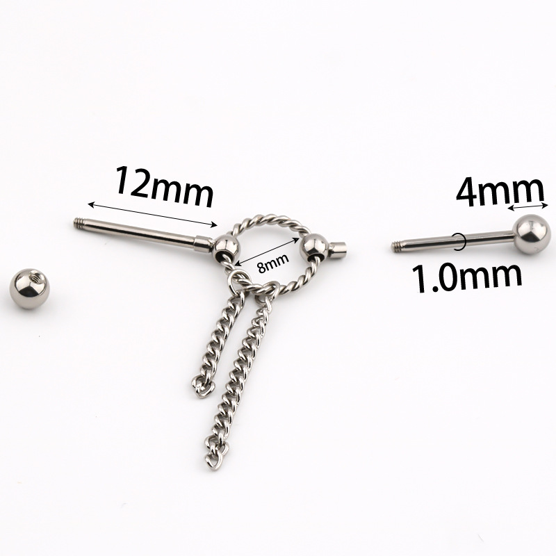 14G Barbell Ear Studs External Thread Body Piercing Chain Ring Double Ear Piercings Two-Section Earrings Cross-Border Simple