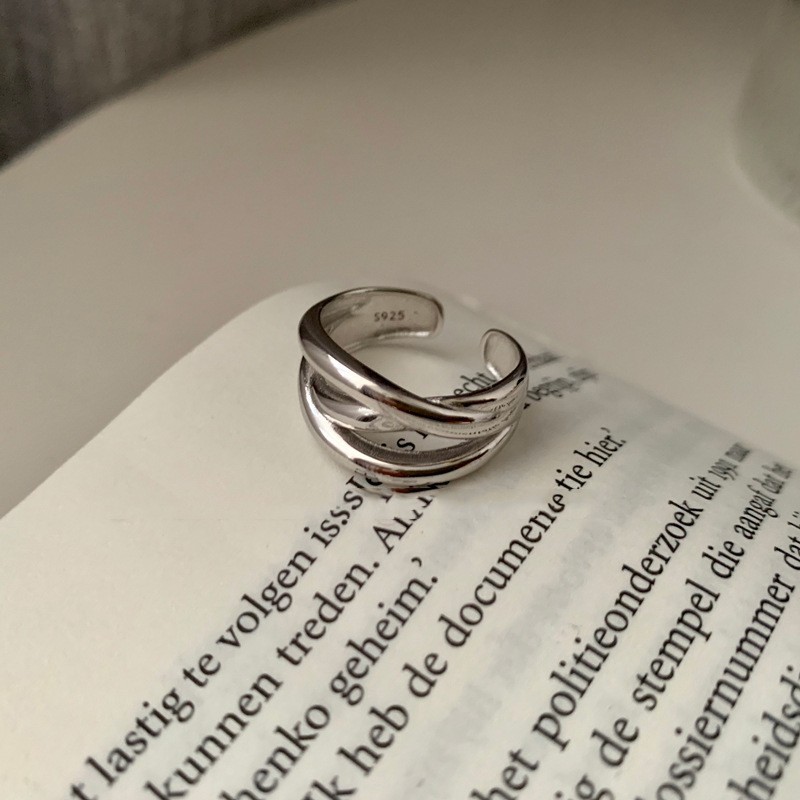 Korean Style 925 Sterling Silver Light Luxury Minority Ins Style Design Weaving Hollow Open Ring Female Fashion Personalized Index Finger Ring